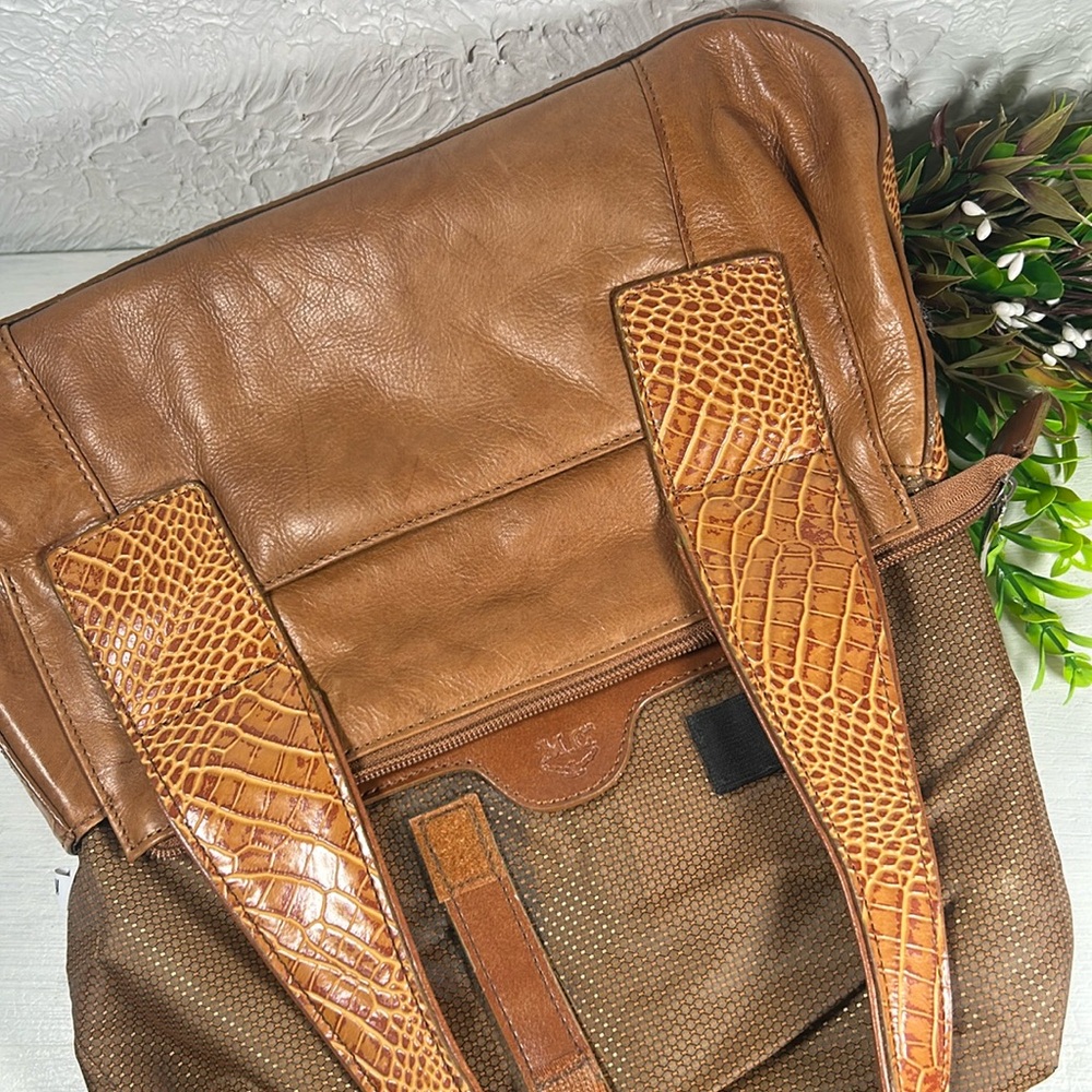 🆕M.C. Embossed NEW Genuine Leather Shoulder Bag Camel Color Silver Accents NWT - Picture 15 of 16